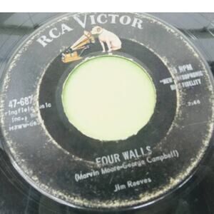 Jim Reeves - Four‎ Walls - I Know And You Know - Vtg 45rpm Vinyl Record 7"